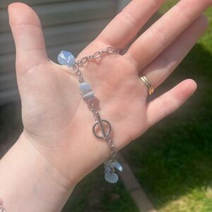handmade aquamarine, opalite, and labradorite toggle clasp necklace